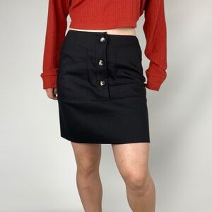CUE Button Mini Skirt High Rise Black Chic‎ Streetwear